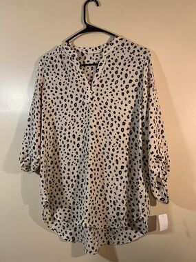 Women's Black and White Leopard Print Blouse by Lush size large